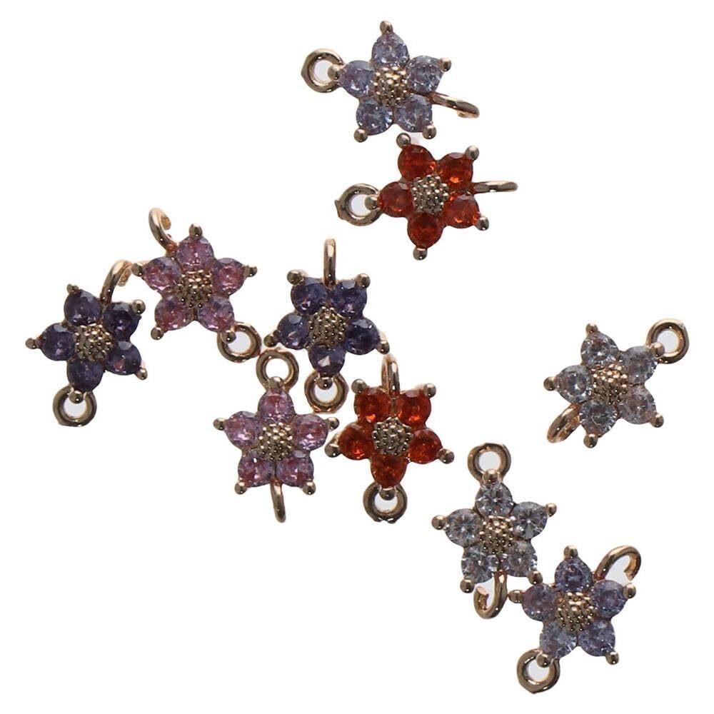 7847 10Pcs Flower Cubic Zirconia Link Connectors,5 Colors Glass Gemstone